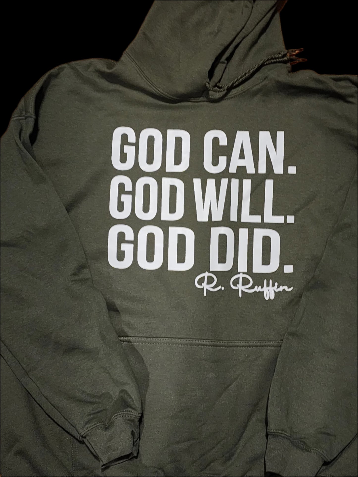 Gildan Cotton God Can Hoodie (Hunter Green/White)