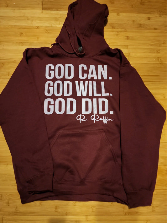 Gildan Cotton God Can Hoodie (Maroon/White)