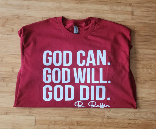 Gildan Cotton God Can T-Shirt (Red/White)