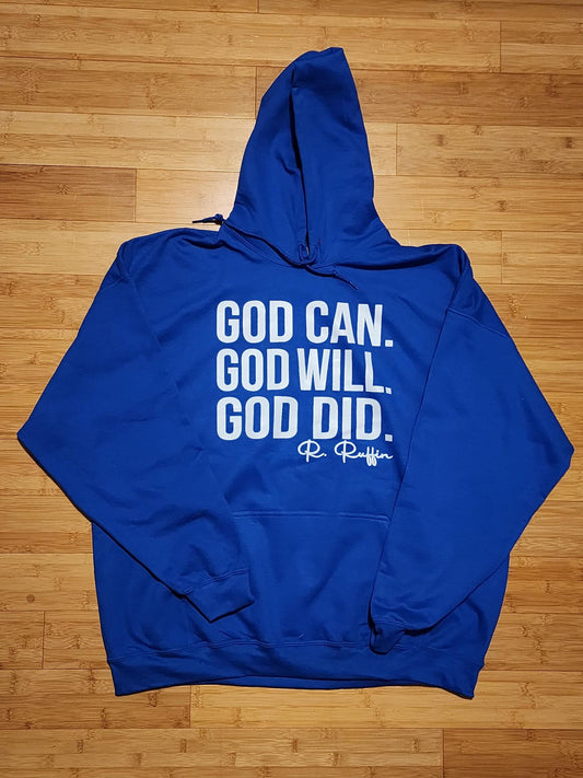 Gildan Cotton God Can Hoodie (Royal/White)