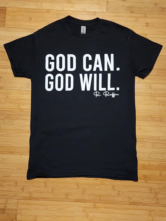 Gildan Cotton God Can T-Shirt(Black/White)