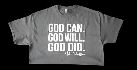 Gray Gildan Cotton God Can T-Shirt