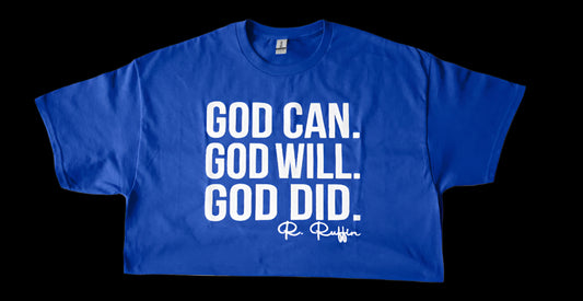 Blue Gildan Cotton God Can T-Shirt