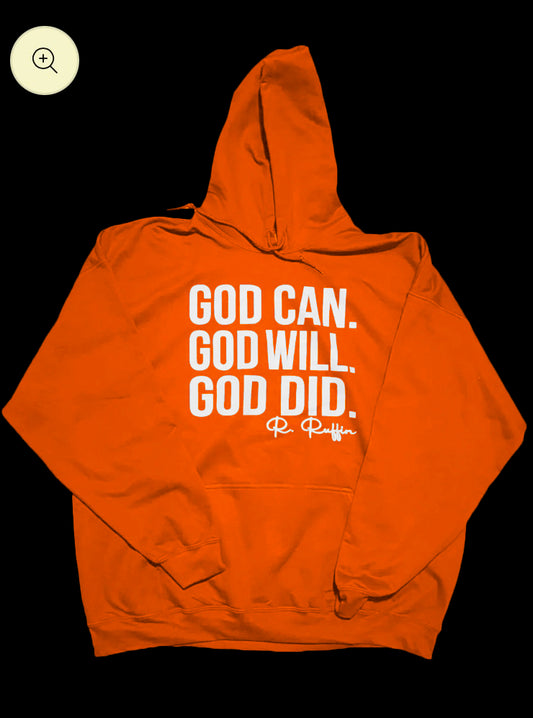 Gildan Cotton God Can Hoodie (Orange/White)