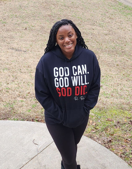 Gildan Cotton God Can Hoodie (Black/White/Red)