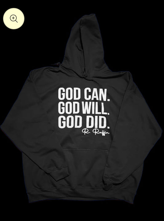 Gildan Cotton God Can Hoodie (Black/White)