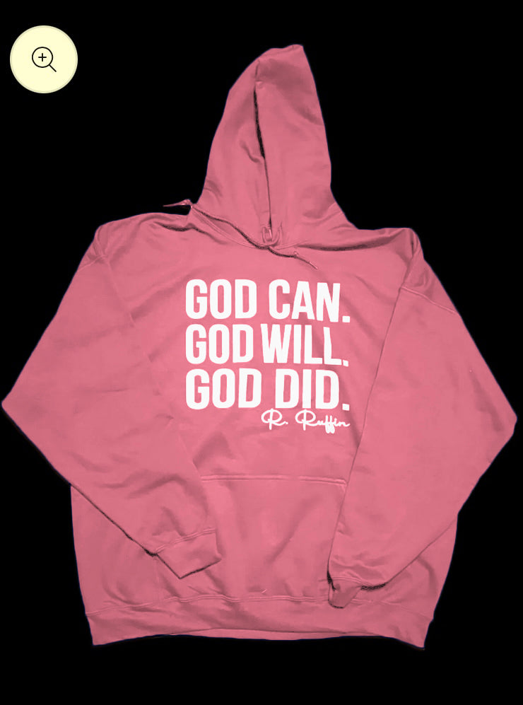 Gildan Cotton God Can Hoodie (Pink/White)
