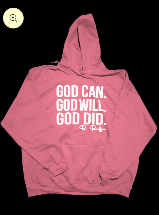 Gildan Cotton God Can Hoodie (Pink/White)